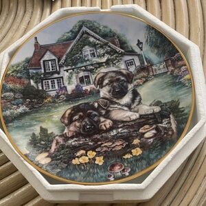 Decorative Plate with Puppies and Cottage Scene 1994 Hamilton Collection #0077A